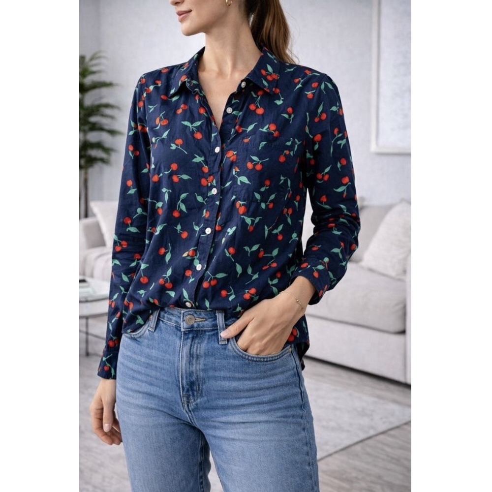 J Crew Shirt Preppy Fruit Print Novelty Cherry Clean Girl Button Up Cotton Large